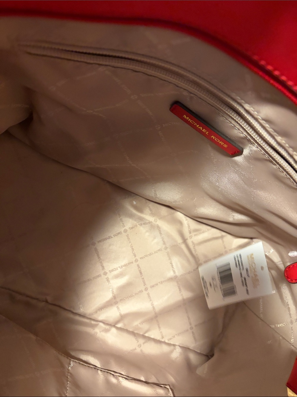 Michael Kors Bright Red Saffiano Leather Tote with Gold Accents - Picture 2 of 10